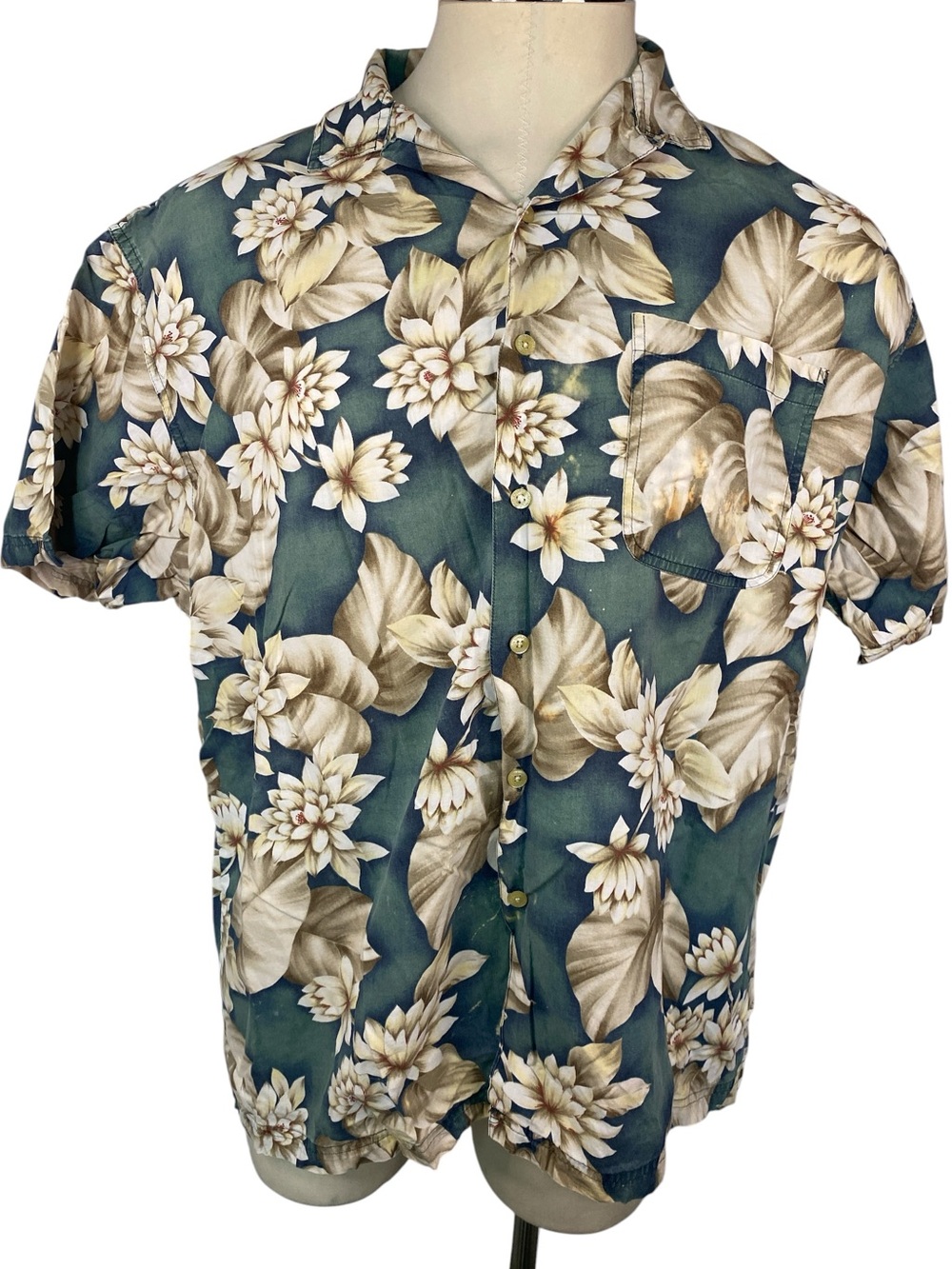 Chaps Ralph Lauren Green Floral Short-Sleeve Button-Up Shirt Men’s XL